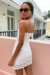 Floral Pattern Slim Fit Spaghetti Strap Mini Dresses-White